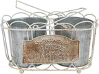 Vintage 2-Piece Metal Planter Set, Distressed White Iron Wire Basket with Flowers Garden Sign, Rustic Farmhouse Plant Pots for Tabletop, Window Sill & Balcony Decor