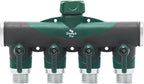 Garden Hose Splitter 4 Way - Heavy Duty Water Hose Manifold with Shut-Off Valves - Outdoor Faucet Divider and Spigot Connector for Garden, Lawn, or Patio Use - Durable Brass Pipe Splitter - Classic