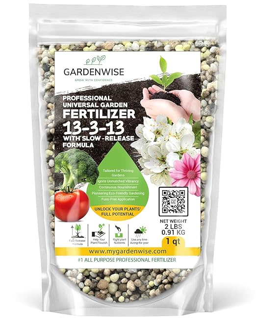 Gardenwise Professional Universal Garden Fertilizer 13-3-13 with Slow-Release Formula (1 Quart)