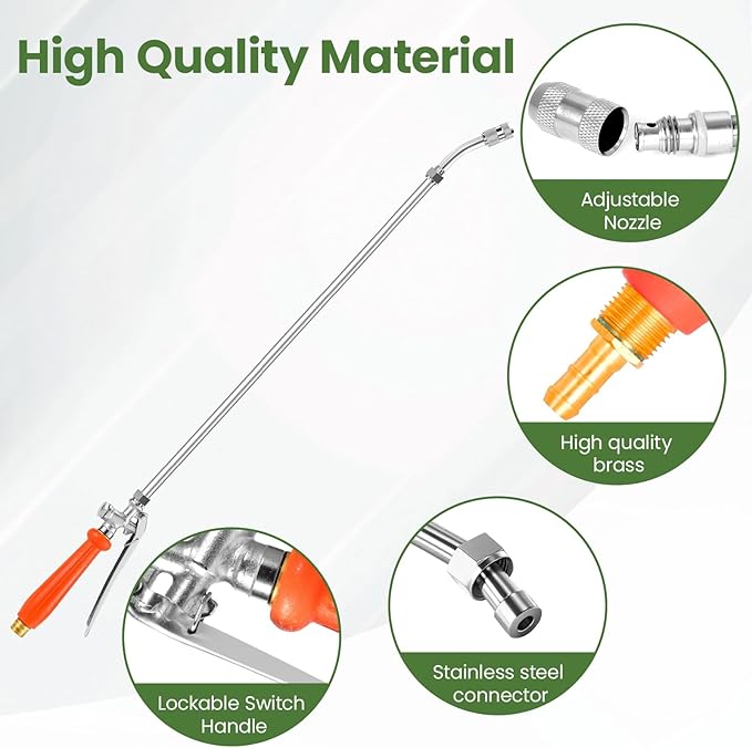 All Metal Replacement Sprayer Wand, Suitable for 1/2" Hose Quick Connector, 1/4" & 3/8" & 1/2" Brass Barb Spray Wand, Built-in Shut Valve Stainless Steel Spray Wand (29" Sprayer Wand)