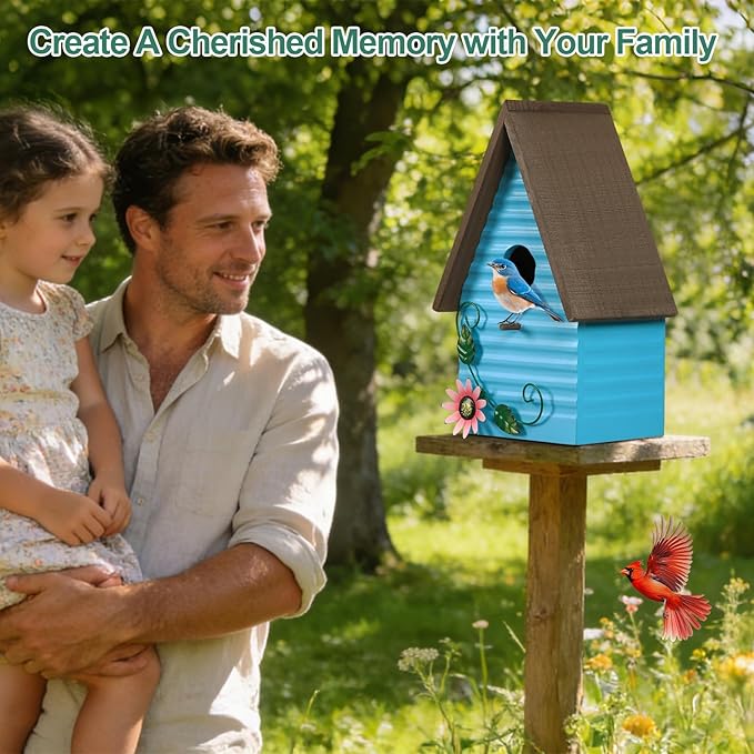 Bird Houses for Outside,Blue Bird Houses for Outdoors,Hanging Birdhouses for Outdoor,Wooden Bluebird Houses for Outside,Country Style Hummingbird Nest Box,Yard Decorative Gift for Bird Lovers