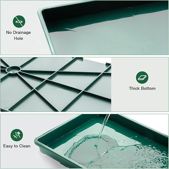 RooTrimmer 1020 Nursery Pots Trays 5 Pack, Plastic Flat Seed Starter Trays, Durable Seedling Potting Tray for Carrying and Holding Planting Pot (Green)
