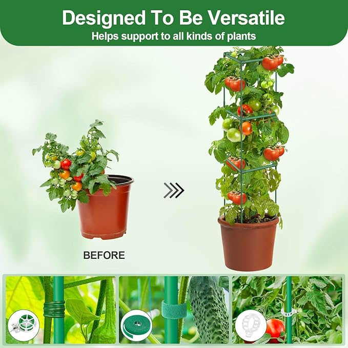 Lezmarket 2 Pack Tomato Cages for Garden, Tomato Trellis for Raised Garden Bed with Plant Clips and Twist Ties for Climbing Plants, 43 inches ﻿ ﻿