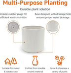 Amazon Basics Fluted Ceramic Round Planter with Drainage Hole, Indoor Outdoor Flower Pot, 10-inch, White