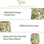Nearly Natural 6.5in Ceramic Decorative Vase, Tuscan Style Green Floral Scroll Design For Indoor Home Shelf Table Decor