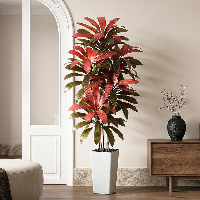 Artificial Dracaena Tree：5FT Faux Silk Tropical Yucca Floor Trees Realistic Fake Green Plant with Natural Wood Trunk & Lifelike Leaves for Home Office Decor Indoor & Outdoor (5FT,1-Pack,White)