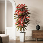 Artificial Dracaena Tree：6FT Faux Silk Tropical Yucca Floor Trees Realistic Fake Green Plant with Natural Wood Trunk & Lifelike Leaves for Home Office Decor Indoor & Outdoor (6FT,1-Pack,White)