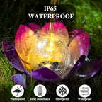 AIINY Solar Light Outdoor(2Pack), Art Crackle Globe Glass Lotus Decoration, Solar LED Waterproof Purple Metal Flower Lights for Patio,Lawn,Walkway,Tabletop