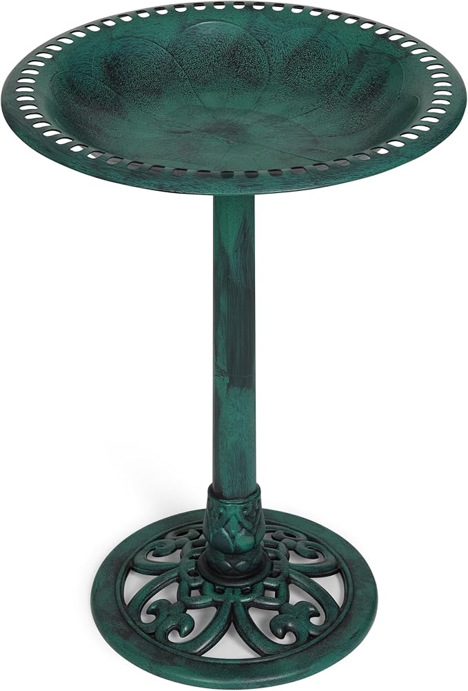 Backyard Expressions Outdoor Garden Bird Bath - Green - Weather Resistant Polyresin - 27 Inch