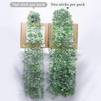 Artificial Hanging Plants for Shelf, Fake Potted Greenery 2-Pack Faux Eucalyptus Vine in Black Pot, Décor for Office Living Room Bathroom Indoor Outdoor
