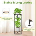 iDavosic.ly 2 Tier Plant Stand Indoor with Grow Light, 30 Inch Tall Vertical Corner Metal Flower Heavy Duty Pot Holder Shelf, Modern Black & Rustic Brown - Round