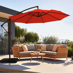wikiwiki 10ft Patio Umbrella with Base Included, Outdoor Offset Cantilever Umbrella, Infinite Tilt, Crank and Cross Base, Orange Red