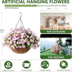 Homsunny Artificial Hanging Flowers in Basket,12 inch Silk Flower Coconut Lining Hanging Baskets,Fake Hanging Plants in for Outdoors Courtyard Decor(Light Purple)