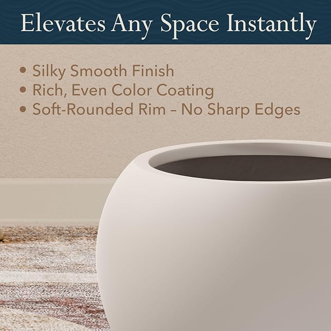 16" H x 20" D Premium Globo Fiberstone Round Planter with Drainage Hole, Smooth Finishes, Weather Resistant for Indoor and Outdoor Use, Included 2 Extra Coco Mats (Taupe, 13.5" Pot Opening)
