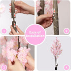 Artificial Pink Cherry Blossom Tree 7ft(84in) Faux Floor Green Plant for Indoor Decor Natural Potted Tree Realistic Cherry Flowers Wood Trunk for Home Living Room,Office Perfect Housewarming Gift