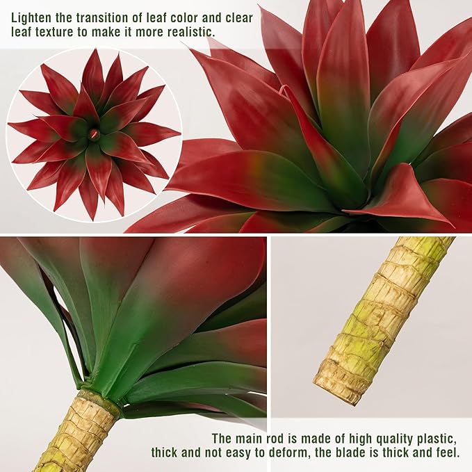 Ttranewsoo Artificial Agave Plants,Large UV Resistant Fake Agave Planters for Indoor and Outdoor Decorating Tropical Plant Succulents Greenery Indoor Decor (2Pack,18" Red)