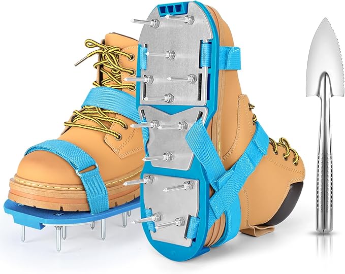 Lawn Aerator Shoes for Grass - Pre-Assembled Grass Aerator Shoes for Lawn - Soil Yard Aerator Tool for Aerating Patio Garden, Blue, Small Size