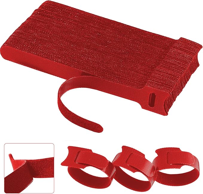 California JOS 60 PCS 6 Inches Reusable Cable Ties, Wire Ties, Cord Organizer, Cable Organizer, Adjustable Cable Management - Red