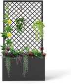 MOTION Outdoor Raised Garden Bed with Trellis - Free Standing Planter for Hanging Flower Baskets Lattice Planter Boxes, Black