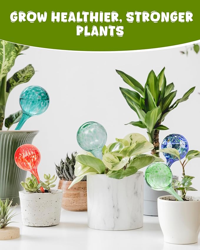 Iridescent Self Watering Globes, Glass Rainbow Plant Watering Globes, Self Watering Planter Insert, Automatic Plant Waterer Indoor (Large-6 Pcs Multi-Color)