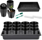 Dualshine Seed Starter Tray Kit - 60-Pack 3.4 Inch Round Nursery Pots with Drainage Holes, 5 Seedling Trays, 100 Plant Labels & 2 Transplanting Tools for Vegetables, Flowers, Herbs Seed Starting