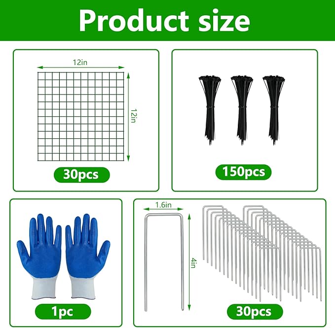 10 Pack Plant Protectors from Animals, 12''x12'' Metal Plant Cages for Outdoor Plants, Garden Plant Protector with Stakes & Zip Ties, Keep Rabbits Squirrels Out, Plant Cage for Flowers Vegetables