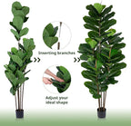 Faux Fiddle Leaf Fig Tree 6 FT - Artificial Ficus Tree with Tall Artificial Plants Large 69 Fiddle Leaves - Lifelike Fake Trees for Home Decor Living Room Indoor Outdoor