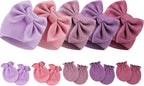 BQUBO Newborn Baby Girls Hats Mittens Set Hospital Hat Beanie Infant Bow Hats Baby Cotton Gloves for 0-6 Months