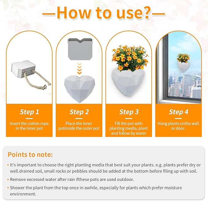 Heart Self Watering Planter | Indoor Wall Planters for Indoor Plants | Vertical Succulent Wall Planters | Create A Wall Garden Without Drilling (White)