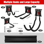 WORKPRO Garage Tool Organizer Wall Mount, Garage Organization Garden Tool Rack Holder System, 64-Inch 4 Rails with 8 Heavy Duty Adjustable Hooks for Hanging and Storage