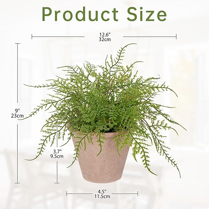 Artificial Fern Potted Plant, 9" Small Fake Plants in Pot, Faux Lace Fern Plant Greenery for Home Office Farmhouse Living Room Bathroom Kitchen Tabletop Desk Shelf Decoration