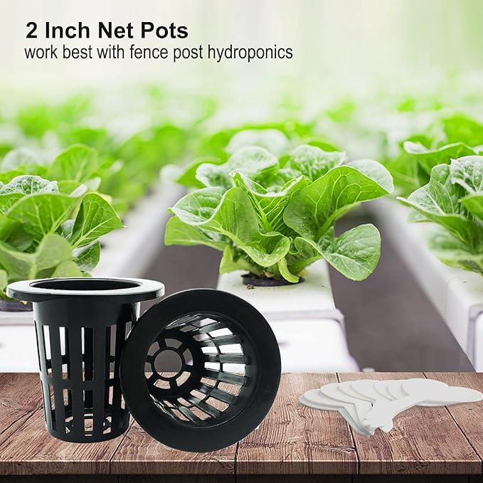 100 Pack 2 inch Net Pots Hydroponics Supplies Cups, Round Wide Lip Design Orchids Aquaponics Garden Slotted Mesh Heavy Duty Net Pot with 20 Pcs Plant Labels