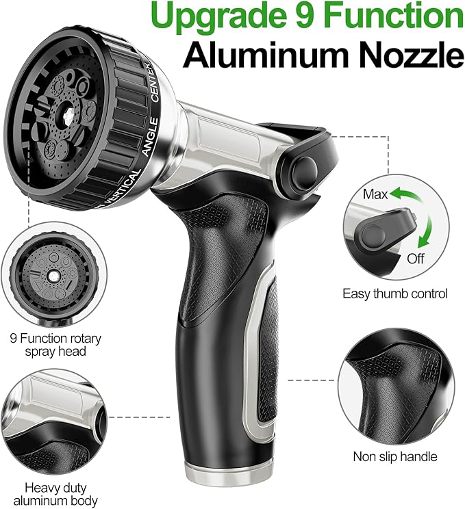 SPECILITE 1/2" 304 Stainless Steel Garden Hose, 125FT Water Pipe with Heavy Duty Metal Nozzle for Yard, Outdoor, Lawn - Flexible, Never Kink & Tangle, Puncture Resistant
