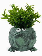 Frog Pen Holder for Desk, Cute Resin Flower Pot & Pencil Cup, Holds 10 Pens, Vintage Stacked Frog Figurine with Removable Grass, Desk Organizer for Office Home Decor, Unique Gift