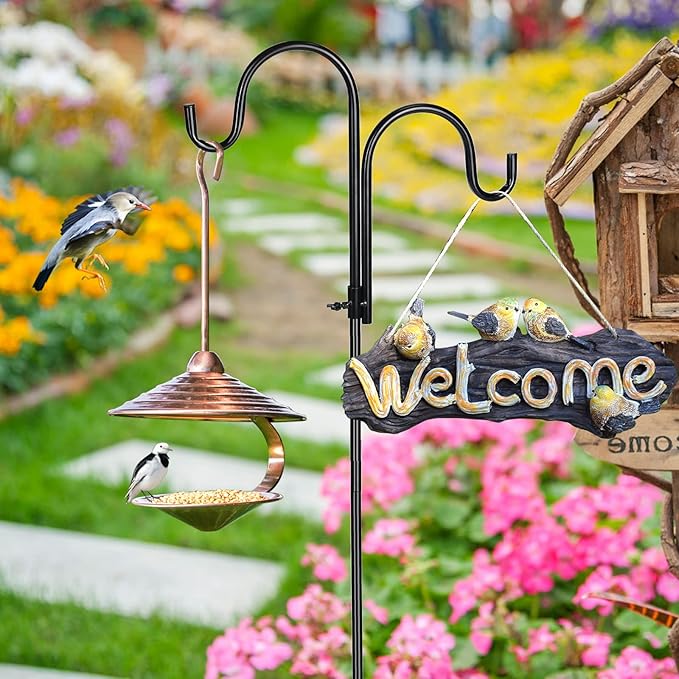 2 PCS Adjustable Double Shepherds Hook for Outdoor 47 inch Garden Shepherds Hook Garden Hanging Holder for Solar Lights Lanterns Bird Cages Weddings Plant Baskets