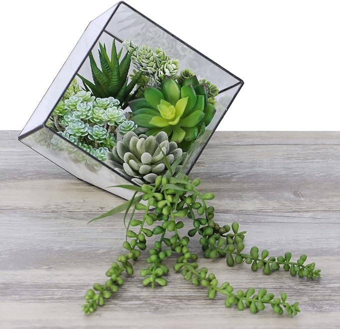 Winlyn 6 Pcs Unpotted Fake Succulents Assorted Faux Succulent in Different Green Artificial Hanging Succulents Textured Faux Succulent Pick Hanging String of Pearls Plant for Wedding Centerpieces