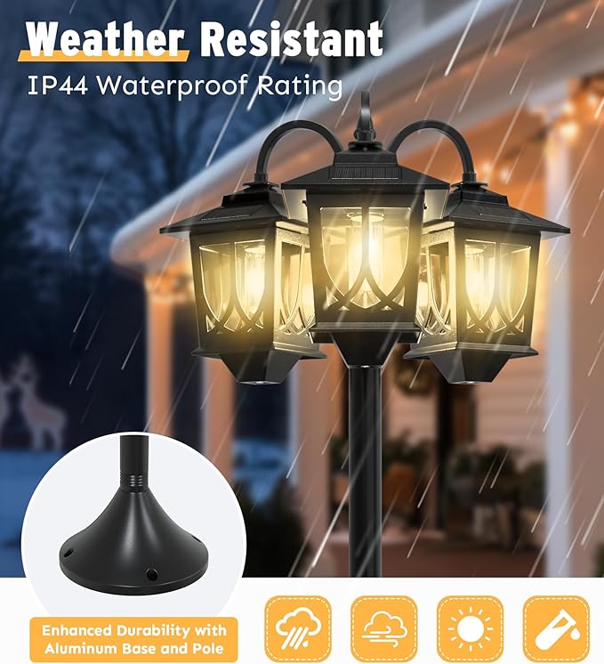 3-Head Solar Lamp Post with Planter, 74" Solar Light Flower Pot Lamp Post, 60Lm Waterproof Solar Light Poles for Outside, Garden, Patio, Yard, Driveway, Replaceable Bulb, Warm White (3000K)