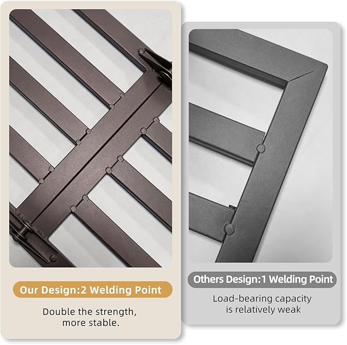 Plant Stand Indoor Outdoor, Foldable Metal Plant Shelf for Multiple Pots, Mid Century Slatted Bench for Patio Garden, Heavy Duty Capacity 330 lbs 2 Tier Coffee