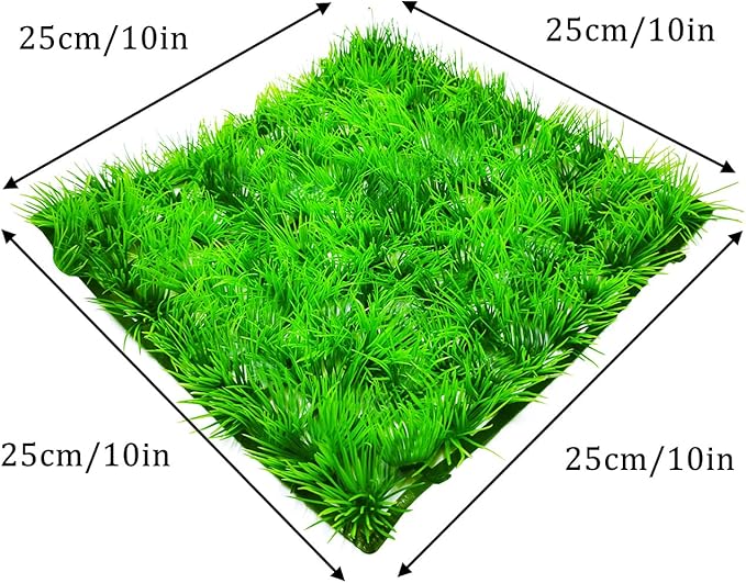 2pcs (10"X10") Artificial Aquarium Grass Mat Decorations Artificial Plastic Lawn Ornament Landscape Green Plants Decoration for Saltwater Freshwater Tropical Fish Tank Decor