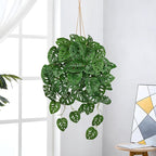 Large Fake Hanging Plants in Pot for Indoor & Outdoor, Long Artificial Monstera Albo Long Plants, 27.6" Fake Potted Vines Ivy Greenery Plant for Room Wall Shelf Decor Living Room Bathroom Patio Porch