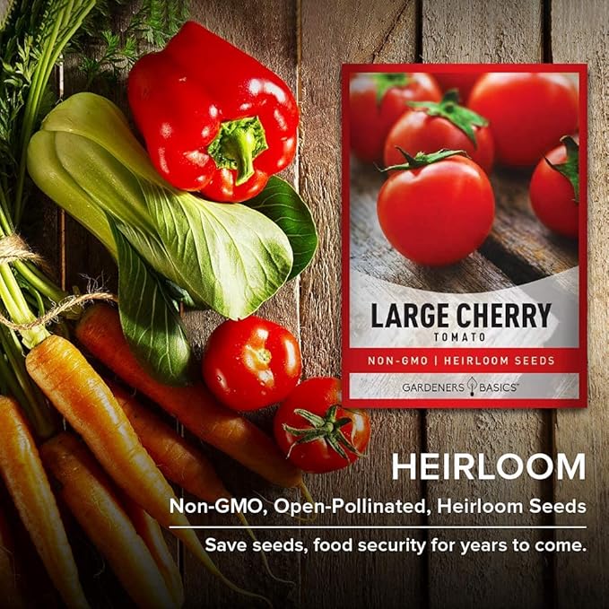 Gardeners Basics, Large Cherry Tomato Seeds for Planting Heirloom Non-GMO Red Cherry Tomato Plant Seeds for Home Garden Vegetables Makes a Great Gift for Gardening