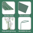 10Pcs Plant Support Stakes with 15 Pcs Plant Clips, Plant Sticks for Indoor and Outdoor Plants, Orchid Clips and Stakes,16inch Tall Bendable Single Stem Flower Stakes Bendable (10, Green-16inch)