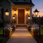 Solar Floor Lamps with Planter (2-in-1 Design), Solar Lamp Post Light with Planter with Posts, Ground Stakes, Planters, & Wall Mount Hardware, Outdoor Lights for Patio, Porch, Deck, Yard (Brown)