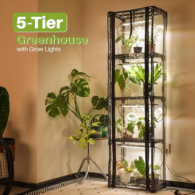 Indoor Greenhouse with Grow Light, Mini Greenhouse with 4 Pack 36W Grow Lights for Indoor Plant, Seed Start, Seedling, Seed Trays, 11.8" W x 15.7" L x 59" H