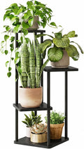 GENTINGBRO Tall Plant Stand Indoor 4 Tiered Plant Shelf for Multiple Plants Coner Shelf Stand Wood Plant Stand Metal Shelving for Living Room Bedroom Balcony Patio Black