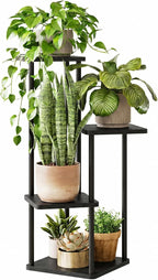 GENTINGBRO Tall Plant Stand Indoor 4 Tiered Plant Shelf for Multiple Plants Coner Shelf Stand Wood Plant Stand Metal Shelving for Living Room Bedroom Balcony Patio Black