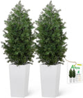 Aveyas 4ft Artificial Cedar Topiary Trees, 4 Feet Faux Potted Plants Evergreen Fake Pine Cypress Tree for Outdoor Porch Home Outside Door Decor (4 ft Tall Including Raised Pot) - Set of 2 Pack