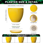 Ceramic Planters for Indoor Plants, 10 Inch Plant Pot Indoor with Drainage Hole and Saucer, Modern Large Flower Pots for Indoor Plants, Round Planter, Home Garden Decor, Gardening Gifts, Yellow