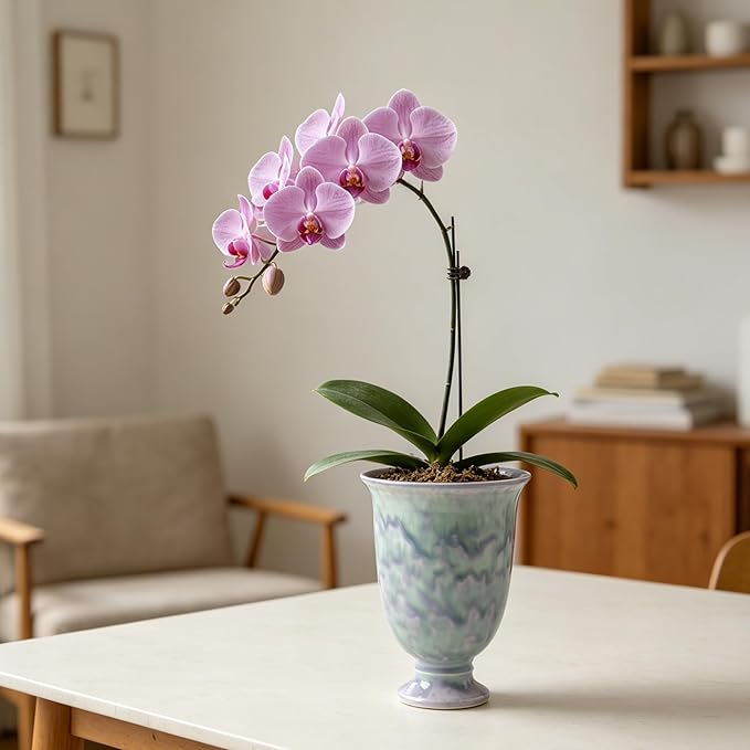 Ceramic Planter Vase for Indoor Plants, Modern Iridescent Flower Pot, Decorative Orchid Planter, Pastel Glazed Ceramic Vase for Living Room, Bedroom, Tabletop Home Decor
