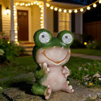 Solar Frog Garden Statue with Rotating LED Eyes Waterproof Resin Outdoor Decor, Auto On/Off Landscape Lighting for Garden, Yard, Pathway, Fence, Patio - Unique Gifts for Women, Mom, Grandma